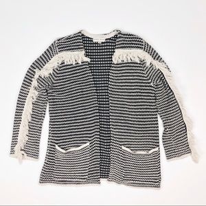Knox Rose‎ Fringe Knit Black Cream Cardigan M
